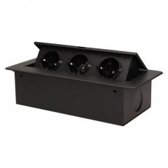 Vgradna (potopna) vtičnica / 3 EU vtičnice / 3x 16A / 230V / ohišje črne barve