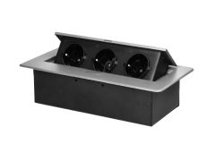 Vgradna potopna vtičnica / 3 EU vtičnice / 3x 16A / 230V / ohi&scaron;je sijoče srebrne barve