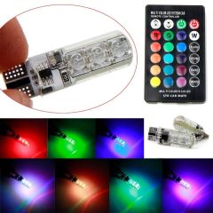 Komplet LED sijalk T10 / žarnica W2.1X9.5D, w5w, 194 / 2x RGB / 6 LED / 5050 / 2W / 12V / z daljincem