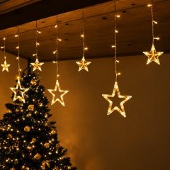 LED božična svetlobna zavesa z zvezdicami / 12 zvezd / 138 LED / 2,5 m / toplo bela - 8 načinov utripanj