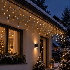 Božična LED zavesa ledene sveče 500 lučk – 20m toplo bela + hladno bela z bliskavico,