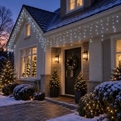 Božična LED zavesa ledene sveče 300 lučk – 12m hladno bela z bliskavico, IP44
