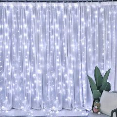 LED svetlobna zavesa novoletne micro lučke 300 LED / 3x3m Hladnobela USB + daljinec