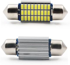 LED sijalka SJ / avto žarnica C5W, C21W, SV7-8, S8.5, SV8, SV8.5-8 / sofitna / cevna / Hladno bela / 27 LED / 3014 / 3W = 20W / 12V / Canbus / z uporom / 36mm