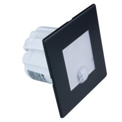 Vgradna stenska stopniščna svetilka s PIR senzorjem / Črn pokrov / IP20 / Nevtralno bela / 1,2W / AC230V