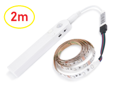 Komplet / Krmilnik + LED trak 2m 5V 60smd/m 3528 4,8W / IP20 / RGB - večbarvna / PIR + dnevni/nočni senzor / 4x AAA ali microUSB