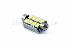 LED sijalka SJ / žarnica C5W, C21W, SV7-8, S8.5, SV8, SV8.5-8 / sofitna / cevna / Hladno bela / 8 LED / 5050 / 1,92W = 10W / 12V / Canbus / z uporom / 42mm