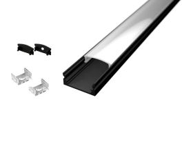 ALU nadgradni ELOKSIRAN profil za LED trak / 2m / na klik / komplet / 17,1 x 8mm / ČRN