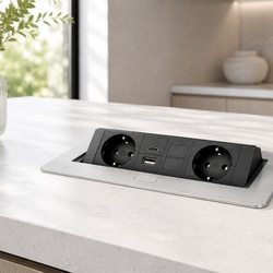 PREMIUM vgradna pultna vtičnica z USB- in USB-C-priključkom | SuperStrela Elegantna vgradna pultna vtičnica za kuhinje, pisarne in delovne prostore