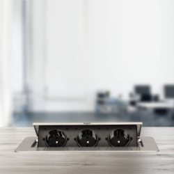 Potopna vgradna vtičnica za kuhinjski pult – dve schuko vtičnici in USB polnilnik